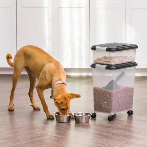 IRIS USA 30 lb + 11 lb Airtight Pet Food Storage Containers with Wheels - Image 2