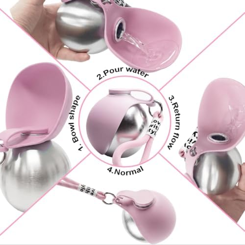Portable Dog Water Bottle with Bowl, 10oz Leak-Proof Stainless Steel Dog Travel Water Bottle, BPA-Free Pet Water Dispenser for Small & Medium Dogs, Walking, Hiking & Outdoor Travel (Pink) - Image 4