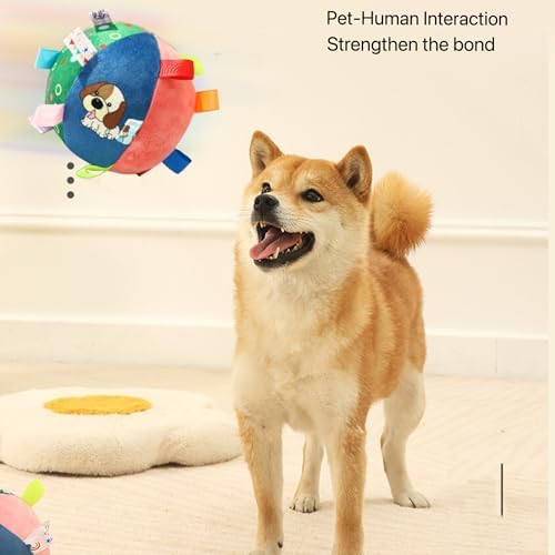 TRAVEYO Plush Dog Toy Ball, Built-in Bell Interactive Fetch Toy, 6.3 Inch Soft Stuffed Cotton Chew Ball, Durable Washable Sensory Play Toy for Small Medium Large Dogs - Image 3