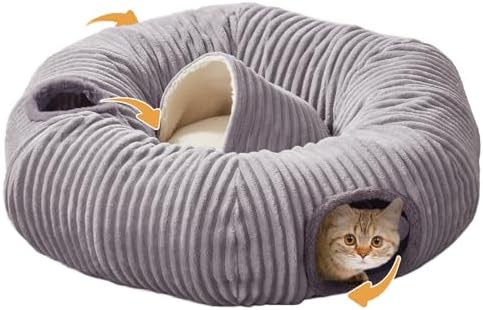 Cat Tunnel Bed for Indoor Cats,Cat Donut Tunnel Toy with Washable Circle Cushion,Blackout Tent, Multifunctional Playground Toys Hideplace for Kitty, Puppy, Rabbit,Ferret by WINDRACING