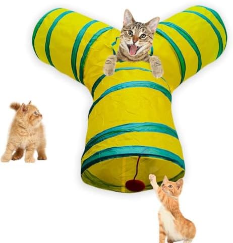 Cat Tunnel Tube Toys, 3 Ways Tunnels for Indoor Cats with Play Ball by Deofun