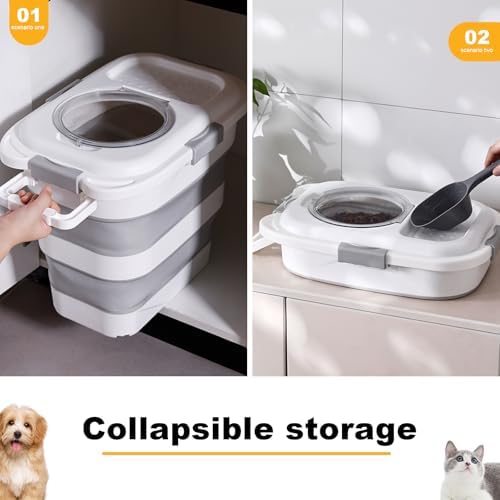 SEWIU 2pack 25 lbs Dog Food Storage Container,Collapsible Dog Food Container with Scoop,Pet/Dog/Cat/Bird Food/Cat litter Storage Containers to Keep Dry,Easy to Move.(Black+white) - Image 4