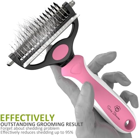 Spring Blossoms-2 in 1 Professional Grooming Rake for Cats & Dogs-Dematting Comb for Easy Mats & Tangles Removing,Pet Brush Safe No More Nasty Shedding and Flying Hair (Purple) - Image 2