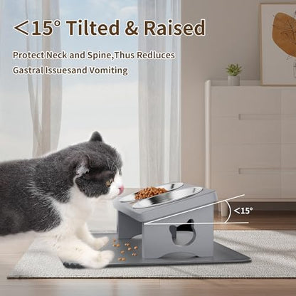 Elevated Cat Bowls with 15° Tilted Solid Wood Stand,Slate Grey - Image 5