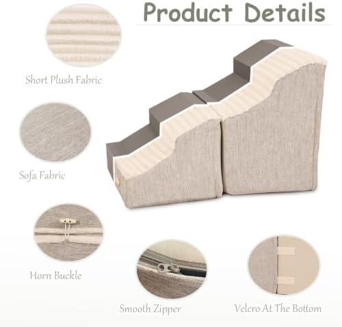 Dog Stairs for Small Dogs,2 in 1 Transformable 4-Step Pet Stairs,Indoor Pet Steps for Cats,Comfort, Durable Washable Cover and Durable High Density Foam,Beige - Image 6
