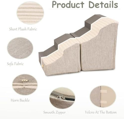 Dog Stairs for Small Dogs,2 in 1 Transformable 4-Step Pet Stairs,Indoor Pet Steps for Cats,Comfort, Durable Washable Cover and Durable High Density Foam,Beige - Image 6
