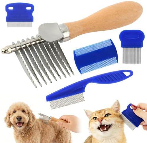 5 Pcs Pet Dematting Rake Comb Set, Pet Grooming Rake for Dogs & Cats by Unknown
