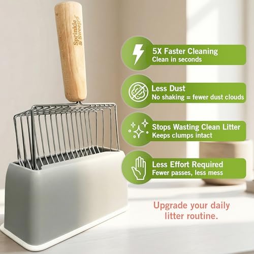 Cat Litter Scoop, Metal Litter Scooper – 5X Faster No-Shake Sifting Design, Stainless Steel Litter Scoop with Holder, Reduces Dust & Waste – Sprinkle & Sweep - Image 4