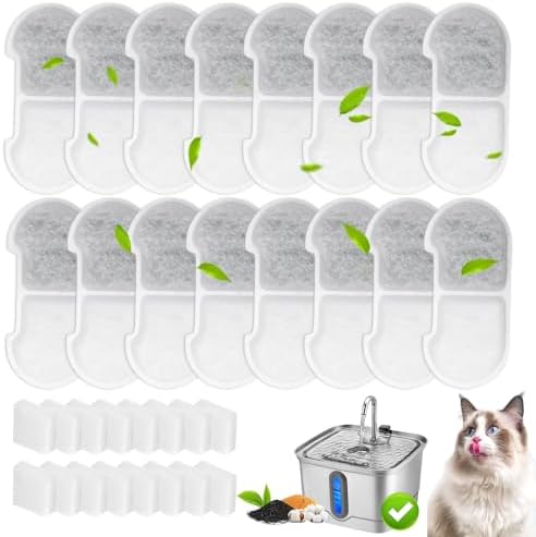 16+16 Pack Replacement Filters for SEIRMEP 101oz/3L Stainless Steel Cat Water Fountain, Includes 16 Filters & 16 Sponges by Unknown