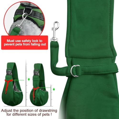Tomkas Small Dog Cat Sling Carrier Puppy Purse Travel Wrap Soft Crossbody Pet Bag (Emerald Green, M - Zip Pocket & Adjust Strap) - Image 4