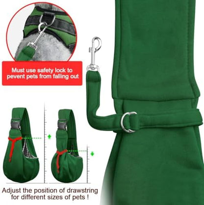 Tomkas Small Dog Cat Sling Carrier Puppy Purse Travel Wrap Soft Crossbody Pet Bag (Emerald Green, M - Zip Pocket & Adjust Strap) - Image 4