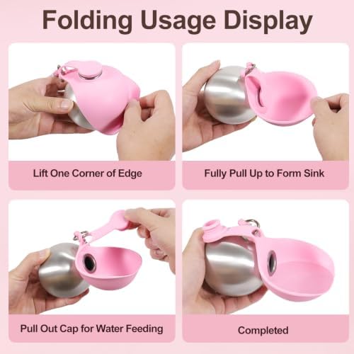 Spherical Portable Dog Water Bottle - Leak-Proof Travel Water Bowl for Pets, BPA-Free Plastic & Food-Grade Stainless Steel, Lightweight for Walking, Hiking, Outdoor (Metal - Stainless Steel) - Image 3
