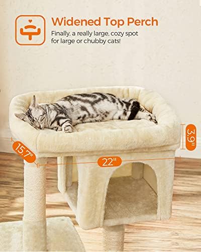 Feandrea Cat Tree, 33.1-Inch Cute Cat Tower, Plush Kitten Condo, Beige - Image 3