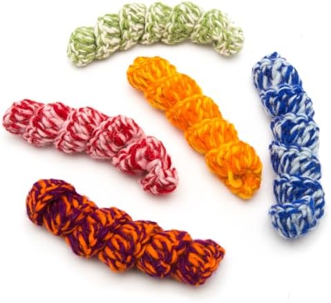 Glaciart One Crochet Spring Cat Toy – 5 Pcs Soft Fuzzy Enrichment 100% Natural Wool Yarn - Interactive Stretchable Play Cat Toy Set - Safe for Pets, Non-AZO Colored Dyes by GlaciartOne