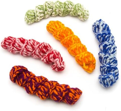 Glaciart One Crochet Spring Cat Toy – 5 Pcs Soft Fuzzy Enrichment 100% Natural Wool Yarn - Interactive Stretchable Play Cat Toy Set - Safe for Pets, Non-AZO Colored Dyes by GlaciartOne