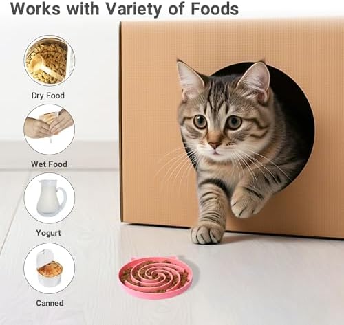 Bifeaw Slow Feeder Cat Bowl, Easy to Clean Silicone Bowl, Ideal for Dry and Wet Food (Purple and Pink) - Image 3