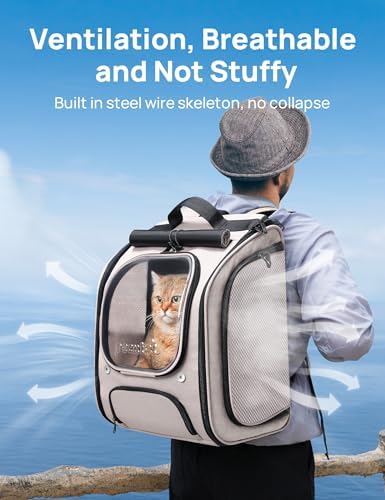 Pecute Cat Backpack Carrier,Large Space Cat Bubble Backpack,Ergonomic,Khaki - Image 3
