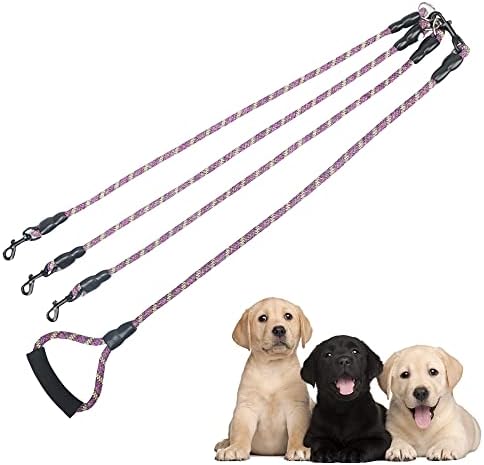 Dual Dog Leash 360° Tangle-Free - Reflective Heavy Duty, Comfortable Handle for Small/Medium/Large Dogs, Support Multiple Rope Addition by QINKOUDIH