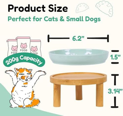 Slow Feeder Bowl, 6.3″ Elevated Cat Bowl with Stand, Melamine Wide Shallow Food Bowl, Whisker-Friendly Raised Plate, Wet Food Feeder for Slow Eating (Green) - Image 3