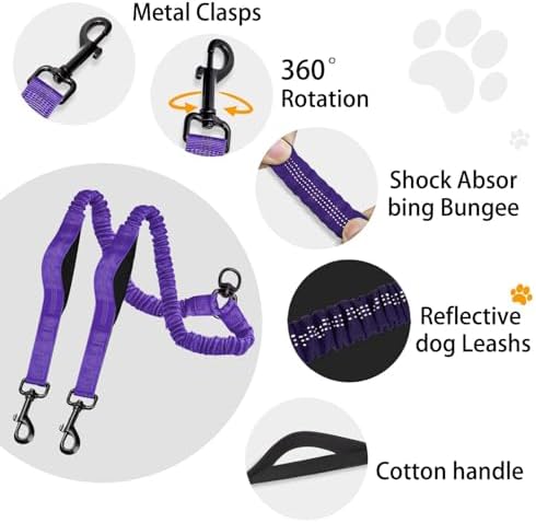 Double Dog Leash, 18~120 Lbs, No Tangle with Padded Handles, 360° Swivel - Image 6