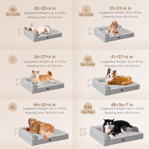 EHEYCIGA Memory Foam Dog Bed for Crate, Large Orthopedic Dog Bed, Grey - Image 2