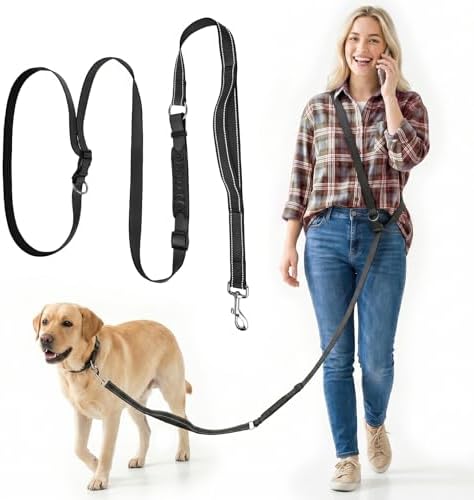 XiaZ Hands Free Dog Leash,Versatile Hands Free Leash,5.9-7.9 FT Waist Belt with Double Handles for Small Medium and Large Dogs Walking, Running and Jogging, Black by XiaZPet