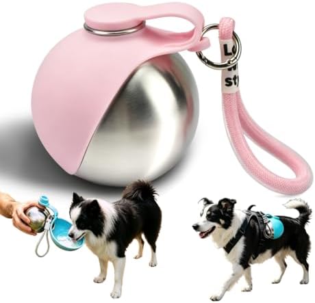 2 in 1 Portable Dog Water Bottle with Foldable Bowl 10oz Pink by SVHCCBAR