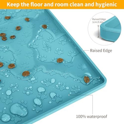 2 Pack Dog Food Mat Anti-Slip Bowl Mats for Food and Water, Waterproof Silicone Pet Placemat with High Raised Edges, Non-Slip Puppy Feeding Tray for Small, Medium Large Cats Dogs, Blue, 11.8"x11.8" - Image 4