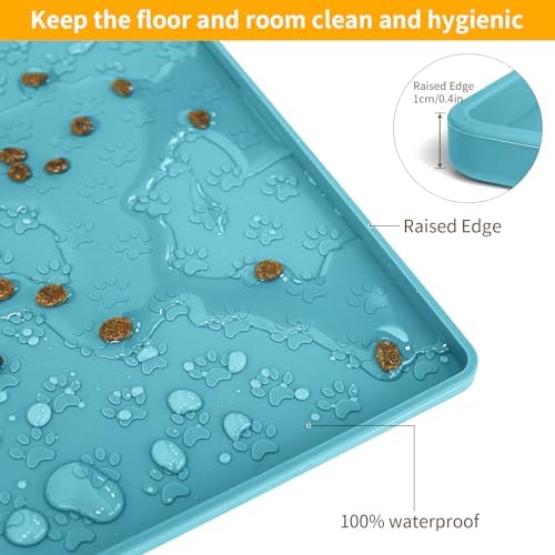 Ptlom Dog Food Mat Anti-Slip Pet Bowl Mats for Food and Water, High-Lips Pet Placemat Prevent Messy Spills to Floor, Waterproof Puppy Feeding Tray for Small, Medium Large Dogs Cats, Silicone - Image 5
