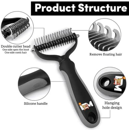 2-Sided Dematting & Deshedding Comb for Dogs & Cats – Undercoat Detangler Brush for Shedding, Matted Hair & Fur Remover Tool, Ergonomic Handle for Stress-Free Pet Grooming (Orange) - Image 2