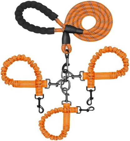 3 Dog Leash No Tangle, Heavy Duty Multiple Dog Lead Shock Absorbing Bungee with Padded Handle Removable Pet Traction Walking Rope for Medium Large Dogs (25-180 Lbs) by NEOGULY