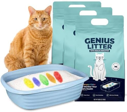Genius Litter Health Monitoring Cat Litter, Featured on Shark Tank, Lightweight Crystal Silica Gel, Non Clumping, Dust Free, Low Tracking, Odor Control for Indoor Cats and Kittens, 3 Bag (18lb) by GeniusLitter