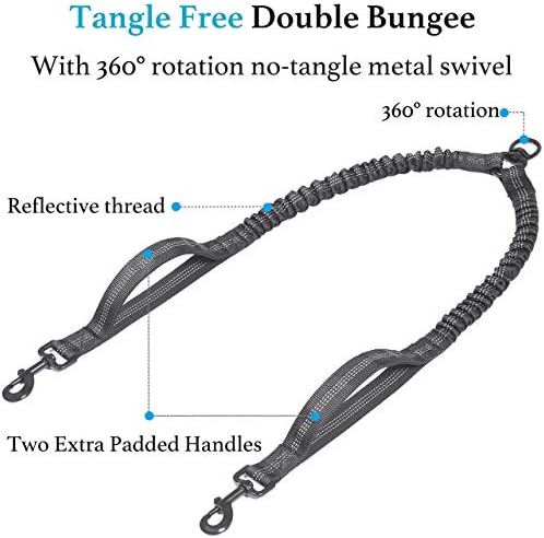 Double Dog Leash with Two Extra Traffic Handles, 18~120 lbs, Black - Image 4