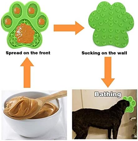 Dog Licking Mat for Anxiet Peanut Butter Slow Feeder Bowls Licking Pad with Strong Suction to Wall for Pet Bathing,Grooming,and Training (Green) - Image 4