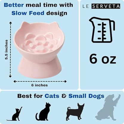 Macarons Series Ceramic Slow Feeder Cat Bowl, Raised Puzzle Feeder, Anti Vomiting Cat Slow Feeding, Elevated Food Bowl, Whisker Friendly Pet Bowl with Cute Ear Design (Pink) - Image 2