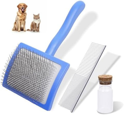3PCS Slicker Brush for Dogs & Pet Comb,Professional Dog Grooming Brush (Goldendoodles,Poodles,Labradoodles) with Extra Long Pins to Effectively Remove Tangles, Knots,Mats Hair Collection Bottle (Blue) by Unknown