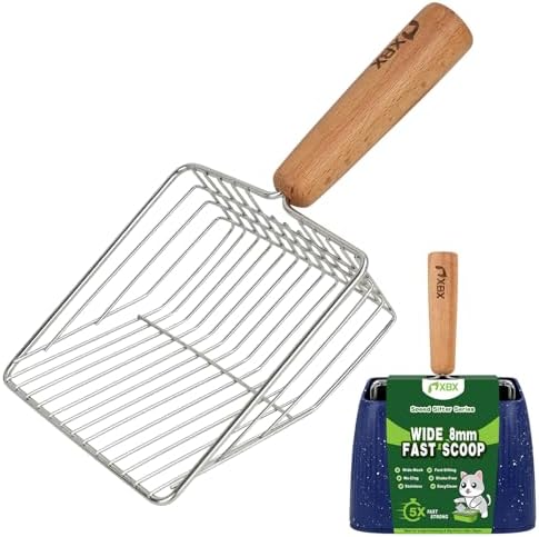 XBX Cat Litter Scoop with Holder, Sturdy Stainless Steel Litter Scooper, Wide Gap Litter Shovel with Beech Wood Handle for Easy Daily Litter Box Cleaning by XBXPetSupplies