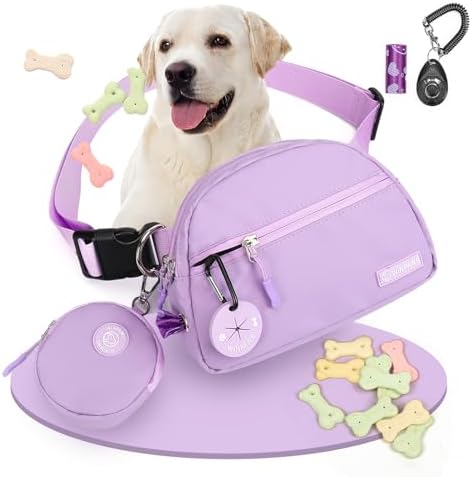 Dog Treat Pouch Pet Training Walking Fanny Pack with Built-in Poop Bag Dispenser & Waste Bag Holder | Stylish Puppy Training Essentials Supplies | Free Dog Clicker (Lavender) by Unknown