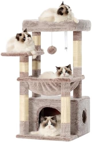Heybly Cat Tree, Kitten Tower with Large Soft Cat Basket HCT008SMU by HEYBLY