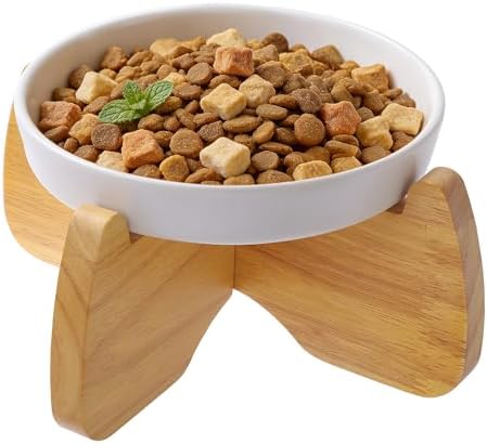 Raised Ceramic Cat Bowl 6.3" Wide Shallow Flat Bottom (1 Pack) by GUWINA