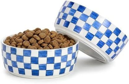 6.4 inch Ceramic Hand Painted Basic Dog Bowl Set of 2 with Anti-Skid Rubber Base, Food and Water Bowls for Small Pets,Blue by Howise