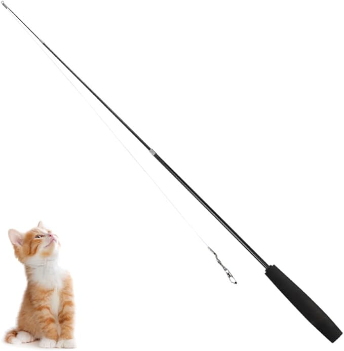 MiOYOOW Cat Toys Wand, Retractable Cat Rod 3-Section Interactive Cat Toys with EVA Non-Slip Handle for Indoor Cats Kittens(Not Include Replacement)