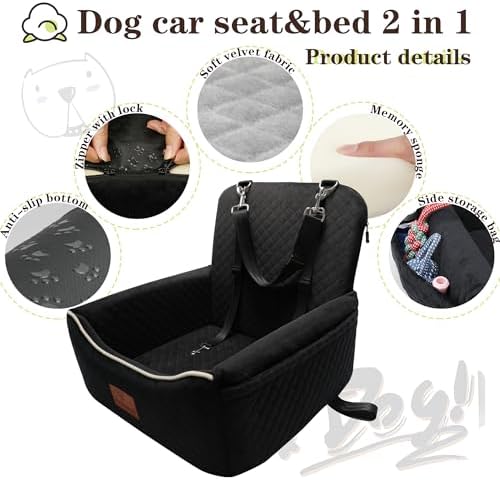 Dog Car Seat Bed 2 in 1 for Small/Medium Dogs up to 35 lbs,Adjustable Safety Leashes,Memory Foam with Soft Fabric Pets Travel Car Bed,Easily Installed in Front and Back seat,Removable and Washable. - Image 4