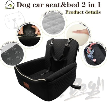 Dog Car Seat Bed 2 in 1 for Small/Medium Dogs up to 35 lbs,Adjustable Safety Leashes,Memory Foam with Soft Fabric Pets Travel Car Bed,Easily Installed in Front and Back seat,Removable and Washable. - Image 4