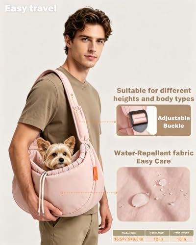 Pet Sling Carrier for Small Dogs & Cats up to 15 lbs,Puppy Carrier Purse with Storage Pocket,Hands-Free Pet Carrier Bag for Travel,Adjustable Shoulder Strap,Machine Washable (Pink) - Image 3