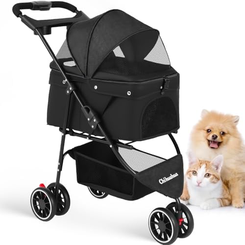 Pet Stroller,Dog Stroller for Small Medium Dogs Cats,3 Wheels,Black by Chihuahua