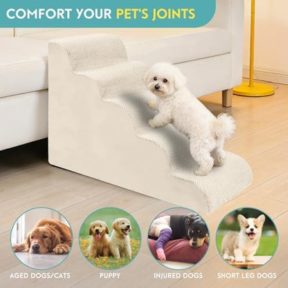 Dog Stairs for Small Dogs, Pet Stairs Steps Ramp for Puppy, Older Cat, Stairs with Whole High Density Foam, Corduroy Fabric, Non-Slip Bottom Dog Steps for Bed and Couch (Beige, 5-Step (H: 22.8IN)) - Image 7