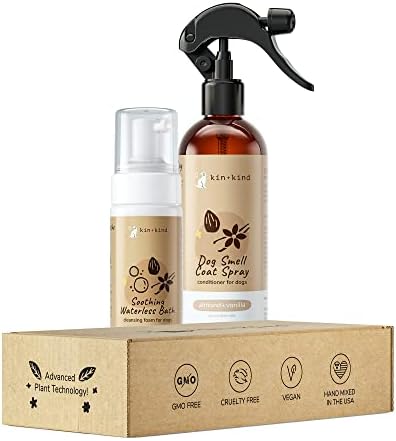 kin+Kind Dry Shampoo and Deodorizing Spray Bundle- Waterless Dog Shampoo & Pet Odor Eliminator Deodorizing Spray - Almond+Vanilla by kinkind