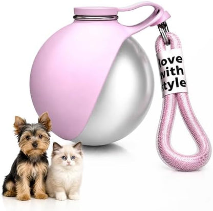 Portable Dog Water Bottle for Walking, 10oz Stainless Steel Pet Water Dispenser with Foldable Silicone Bowl, Leak-Proof Puppy Water Bottle for Small Dogs&Cats,Travel Hiking Outdoor Use(Pink) by Unknown