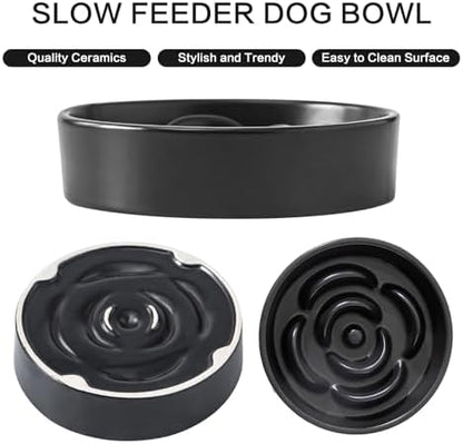 6'' Ceramic Slow Feeder Dog Bowls - Petal Shape Modern Dog Food Dish for Cats and Small Breed Dogs, Puzzle Maze Bowl to Slow Down Eating, Anti-Gulping, Dishwasher & Microwave Safe, Black - Image 2